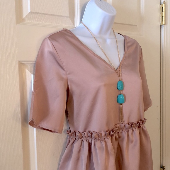 New Blush Pink Peplum Ruffle Boho Top - Picture 3 of 15